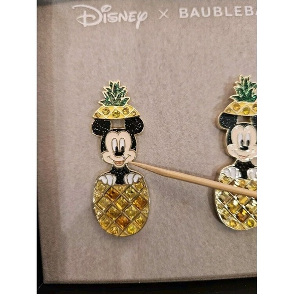 Disney x Baublebar PINEAPPLE MICKEY MOUSE Drop Earrings Rhinestones - Picture 2 of 3